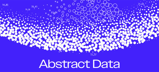 White circles form a curved dense wave with numeric labels on blue background in abstract vector style. Conceptual vector illustration for abstract data and visualization themes.