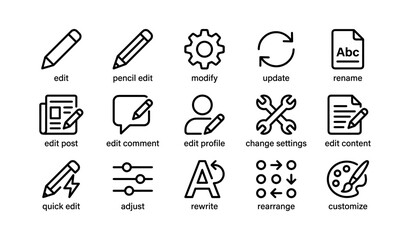 Edit and update icon set for modification and customization tasks