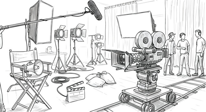 Movie set production lighting technical sketch