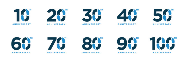 Set of 10 to 100 anniversary celebration logo design, Number text 10 to 100 years bithday party festival holiday logo icon concept © ZRpro