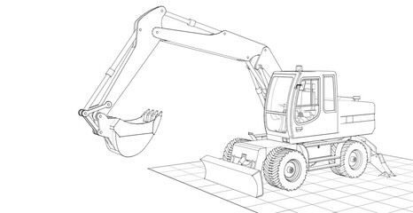 Obraz premium excavator symbol sketch 3d illustration