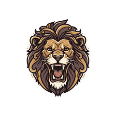Fototapeta premium Aggressive roaring lion head illustration with fierce expression