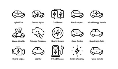 Fototapeta premium Icons of eco-friendly vehicles and sustainable transportation solutions