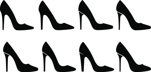 Elegant high heel shoes silhouettes collection stylish stiletto footwear vector illustration isolated on white background