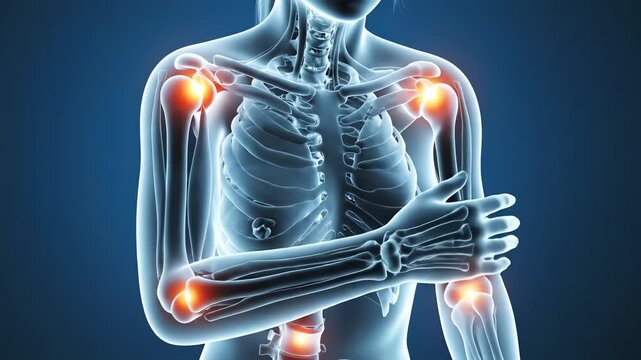 Digital Illustration Showing Human Skeleton with Highlighted Joints in a Meditative Pose