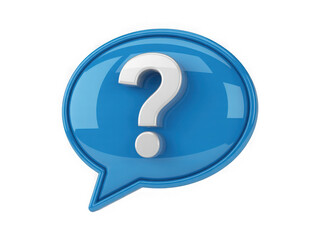 Bright blue speech bubble icon featuring a bold white question mark for queries and answers