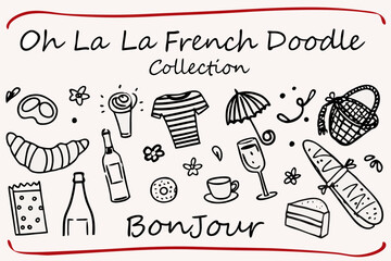 Oh la la french doodle collection with parisian themed illustrations © Parash