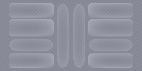 Transparent glass buttons, white clear banners. Futuristic interface templates for web design.