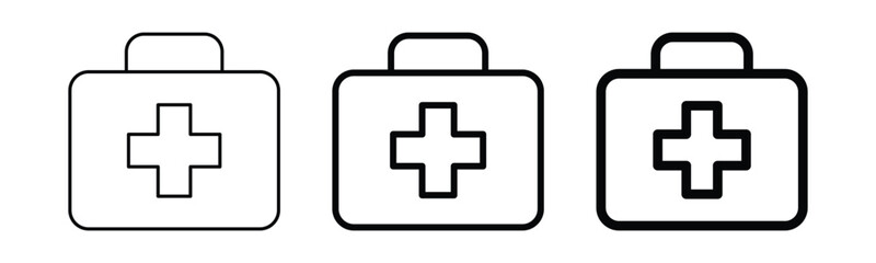 Obraz premium Medical Aid Kit Icon Set – First Aid Box, Emergency Equipment, Healthcare Symbol Vector Illustration
