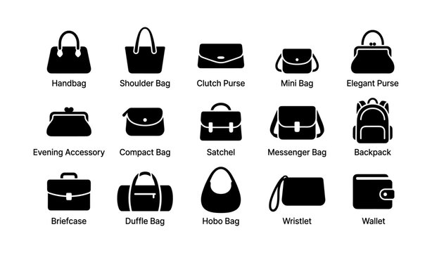 Collection of various stylish bags and accessories icons