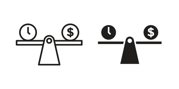 Time and money scale icon vector illustrations. vector glyph flat icons
