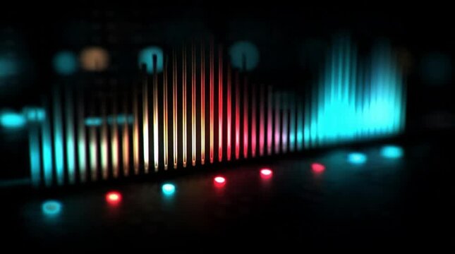 Vibrant Digital Audio Equalizer Bars Displaying Sound Spectrum with Red and Blue Tones