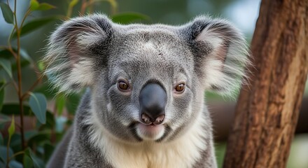 Fototapeta premium Closeup Gray Koala Looking Straight Ahead in Natural Setting