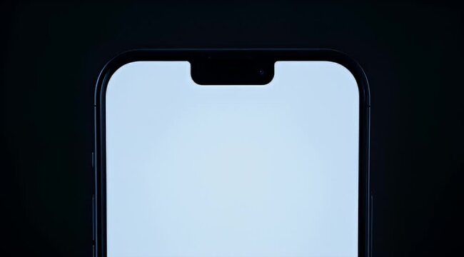 Modern smartphone with white blank screen, mobile phone display with notch on black background, digital device mockup for app presentation