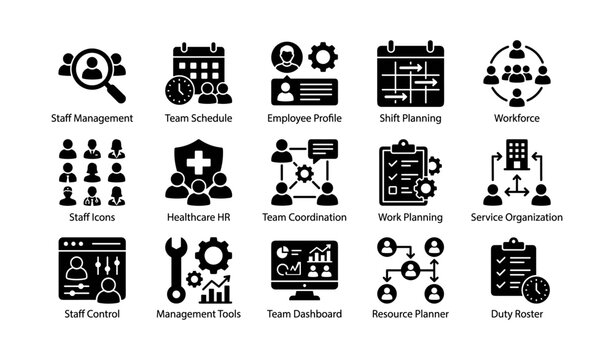 Staff management and team coordination icons for workforce planning