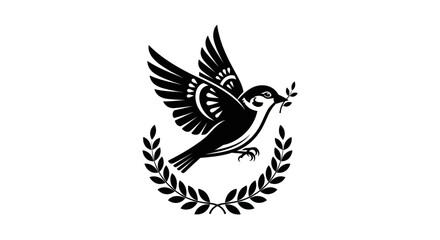 Fototapeta premium Flying bird with olive branch and wreath