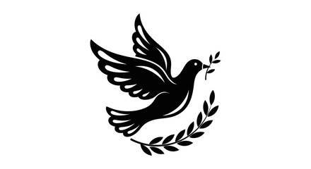 Obraz premium Flying dove with olive branch silhouette