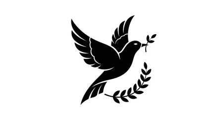 Fototapeta premium Flying dove with olive branch silhouette