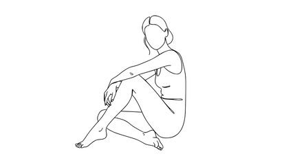 Fototapeta premium Modern woman walking pose minimalist line art female silhouette fashion vector illustration