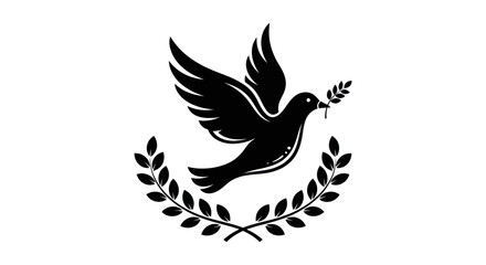 Obraz premium Flying dove with olive branch silhouette