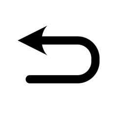 Large Black Arrow Curving Right with Sharp Pointy Tip Pointing Left Indicating Direction Navigation and Smooth Flowing Motion on Clean White Background Graphic Design Icon