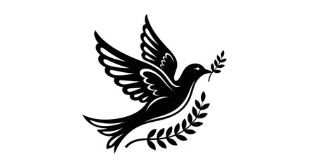 Obraz premium Flying dove with olive branch silhouette