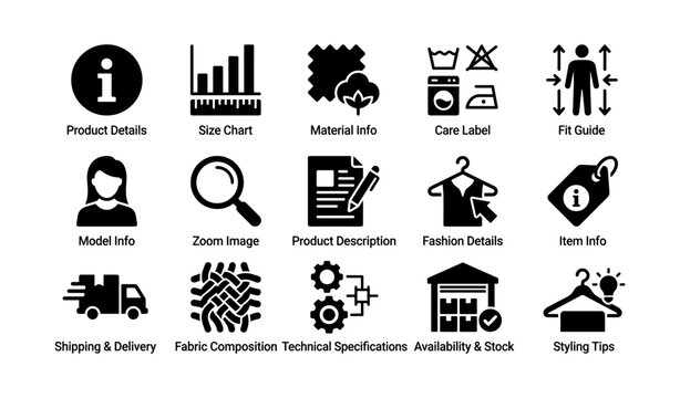 Icon set for product details and fashion guidelines