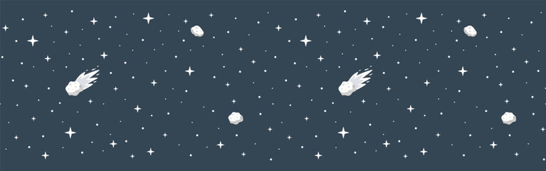 Seamless Space Pattern with Stars and Asteroids on Blue Background © Alex_Zakharov