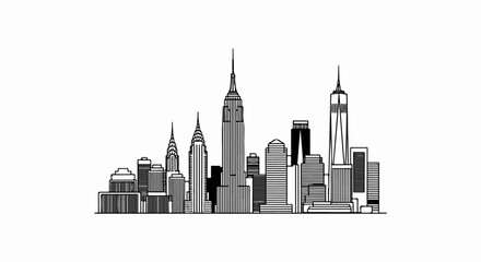 Obraz premium A striking black and white illustration of a famous city skyline with distinct architectural styles