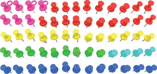 Colorful Push Pin Thumbtack Collection with Multicolor Office Map Pins Stationery Vector Illustration Set