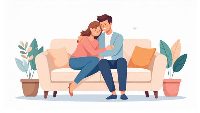 Romantic couple in cozy embrace flat vector illustration