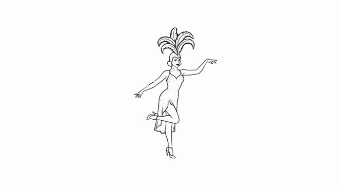 Elegant dancer in a sequined dress with a large feathered headdress