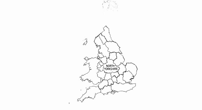 Outline map of England with administrative divisions, highlighting North Yorkshire
