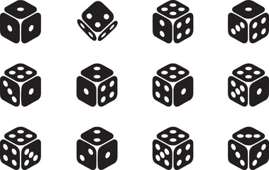 Black and white dice with various numbers on their faces arranged in a grid pattern