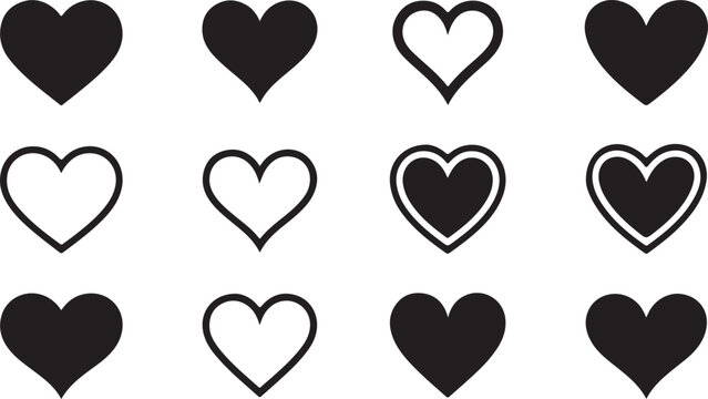 Black and white heart symbols in a grid pattern outline