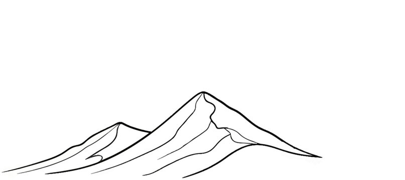 Minimalist outline of jagged mountain peaks, with sweeping lines forming the landscape