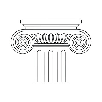 line drawing of a column capital with scrolls and fluted shaft
