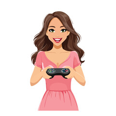 Woman holding controller smiling © Arka