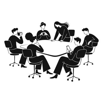 Business Team Meeting Silhouette Vector &ndash; Corporate Discussion, Office Collaboration, Teamwork Strategy Planning Illustration, Professional Business People Conference Graphic for Presentation, Startup
