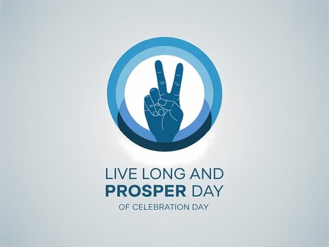 Live long and prosper day celebration logo with peace sign hand gesture symbol