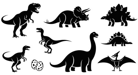 Dinosaur silhouette collection, prehistoric animal species set © MstRahela