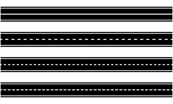 Top view road line icon set, highway and street lane markings, asphalt transport vector collection