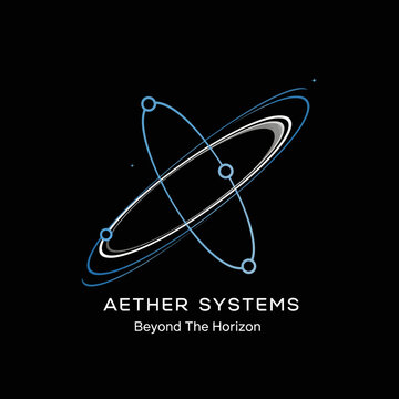 Aether Systems logo with orbiting lines and spheres, representing technology and innovation.