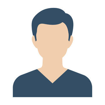 Anonymous man with short hair wearing casual blue shirt isolated on white background