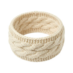 Knitted headband for winter warmth made of cream wool isolated on transparent background for fashion and apparel design with cable knit texture details