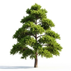 Fototapeta premium Green Pine Tree Against White Background in Summer