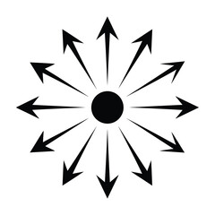 Black arrows radiate outward from central circle on white background © Munzeerin's Vector