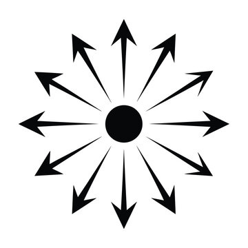 Black arrows radiate outward from central circle on white background