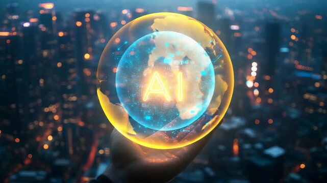 Futuristic Digital Earth Globe Floating Above City