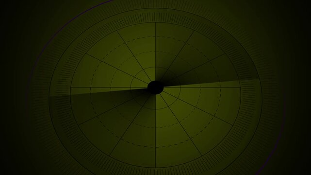 Dark green radar screen interface with circular lines and sections on black background for H U D futuristic technology and navigation systems